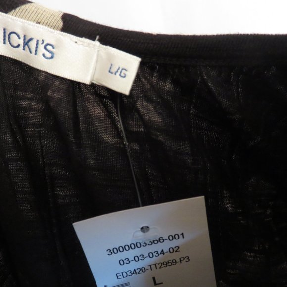 Ricki's: Black with Tan/light pink Flowers Blouse - Picture 4 of 5